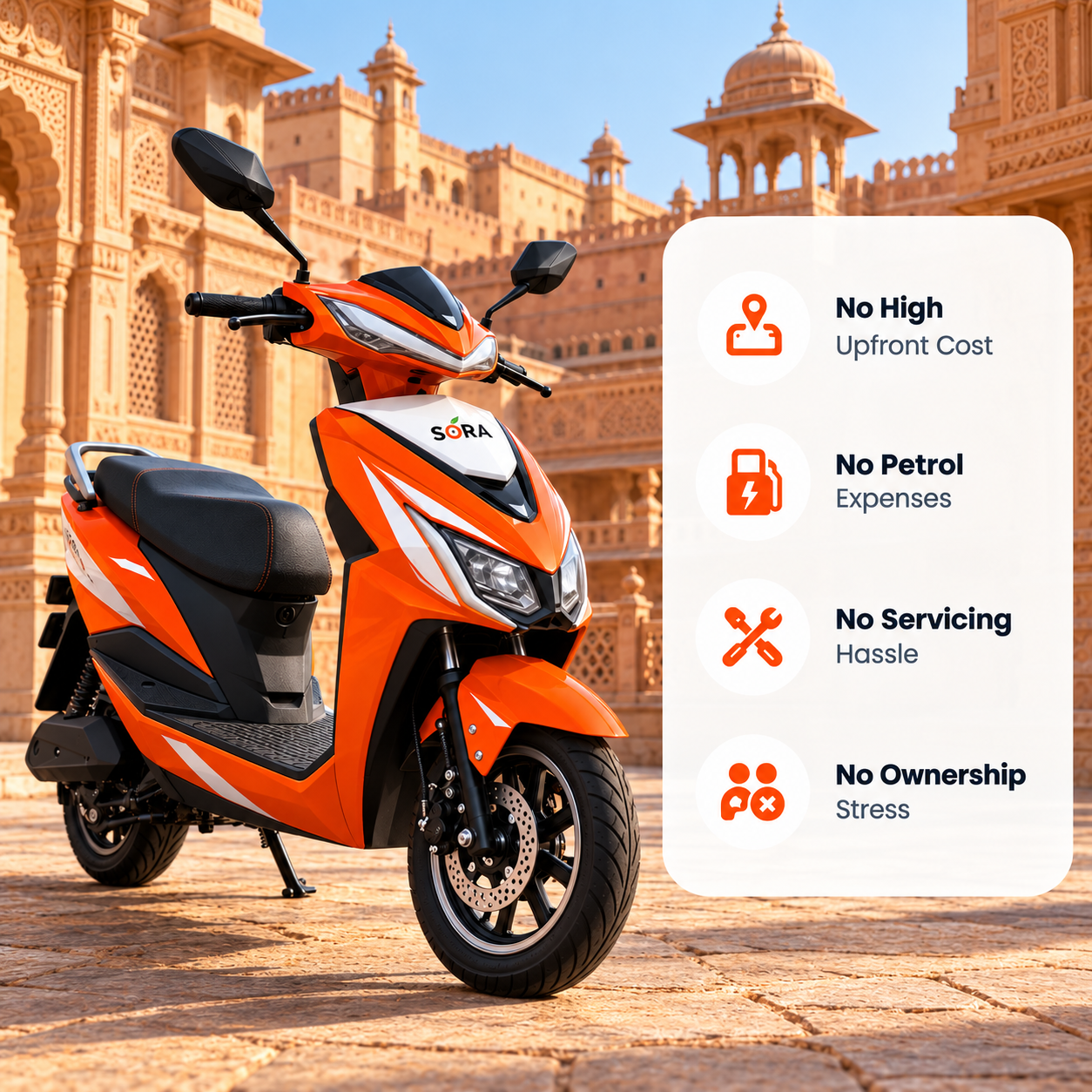 Electric scooter rental in Jaipur with no high upfront cost, no petrol expenses, no servicing hassle and no ownership stress