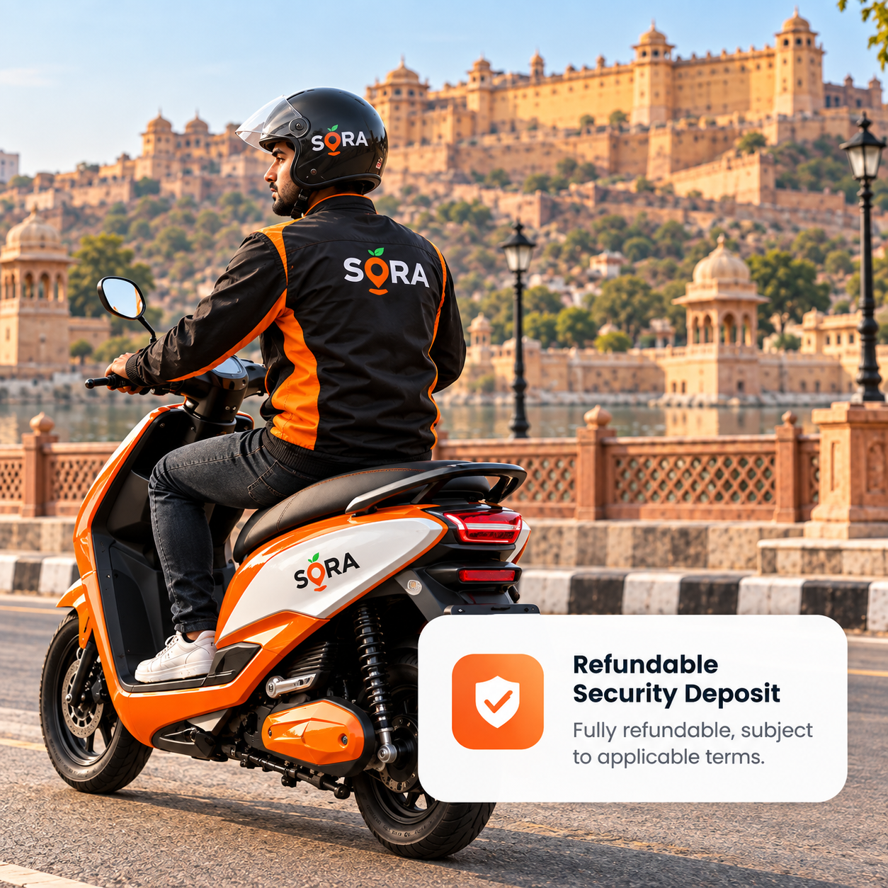 SORA RIDER electric scooter rider in Jaipur with refundable security deposit information